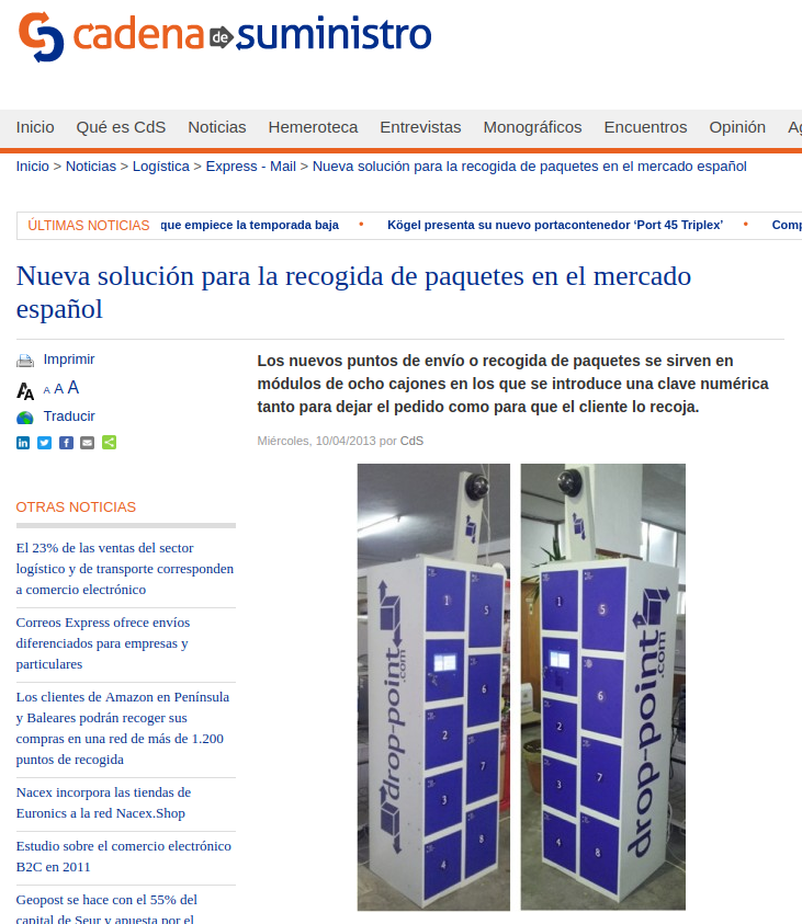Artículo sobre Drop Point Systems en el Diario Cadena de Suministro