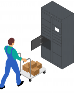 Personal depositando pedidos en Consigna Click&Collect de entrega de pedidos