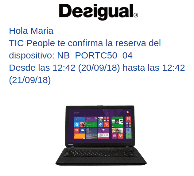Email ejemplo de gestión de dispositivos IT