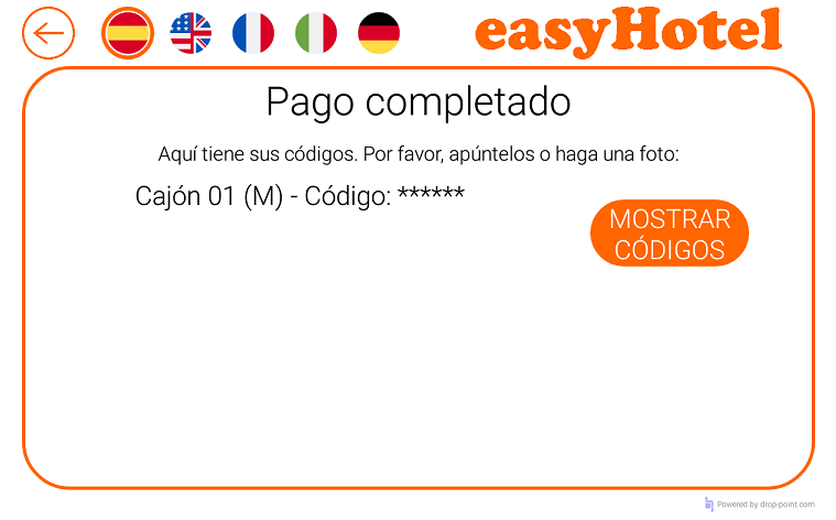 Visualización de ticket y códigos de apertura