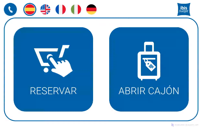 Interfaz pantalla consigna inteligente para custodia automática de maletas y equipaje en IBIS BUDGET Madrid Centro Lavapies