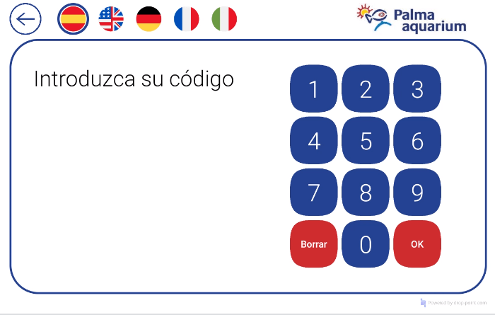 Interfaz de pantalla táctil para la reserva de equipaje en la consigna inteligentes de custodia de maletas situada en el acuario de Palma de Mallorca